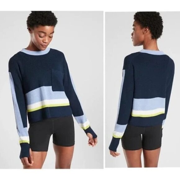 Athleta Trailhead Stripped Colorblock Cropped Sweater - Picture 1 of 5